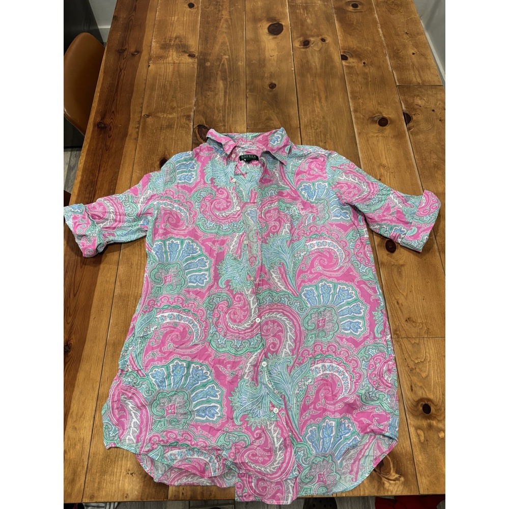 Lauren Ralph Lauren Women's XL Pink Blue‎ Green Paisley Button Down Shirt Top